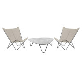 Ensemble de 2 Fauteuils papillon matelassés grande largeur Sphinx avec Table basse Cocoon