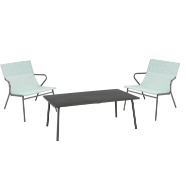 Salon de jardin avec table basse avec 2 Fauteuils bas assise