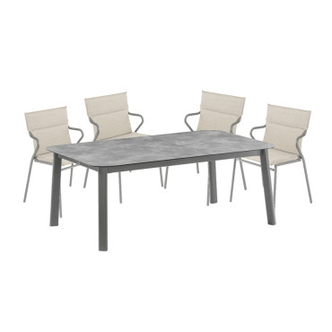Ensemble 1 table de jardin HPL 4 à 6 personnes et 4 fauteuils de jardin Ancône Hedona