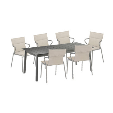 Ensemble 1 table de jardin HPL 8 à 10 personnes Lattes Aluminium et 8 fauteuils de jardin Ancône Hedona