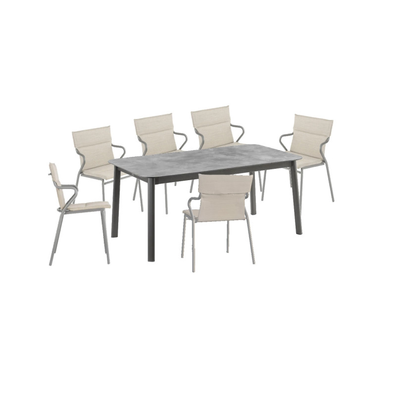 Ensemble 1 table de jardin HPL 6 à 8 personnes et 6 fauteuils de jardin Ancône Hedona