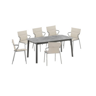 Ensemble 1 table de jardin HPL 6 à 8 personnes et 6 fauteuils de jardin Ancône Hedona