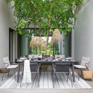 Ensemble 1 table de jardin HPL 6 à 8 personnes et 6 fauteuils de jardin Ancône Hedona